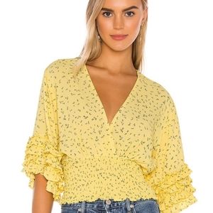 Faithfull the Brand Gisela Butter Yellow Floral Print Ruffle Sleeve Shirt size 4